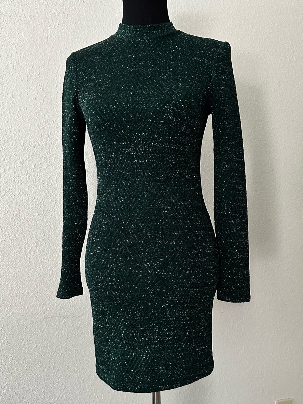 SPEECHLESS Green Metallic Lurex Sparkle Mock Neck Bodycon Dress Size S